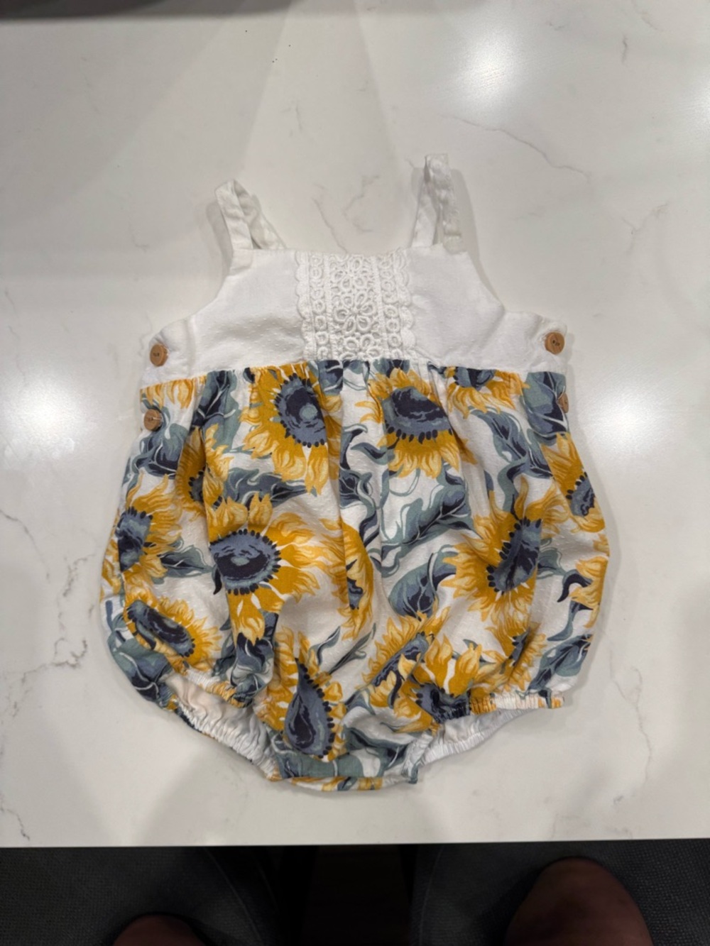 Tommy Bahama Sunflower Baby Bubble Romper - White, Yellow, Gray
